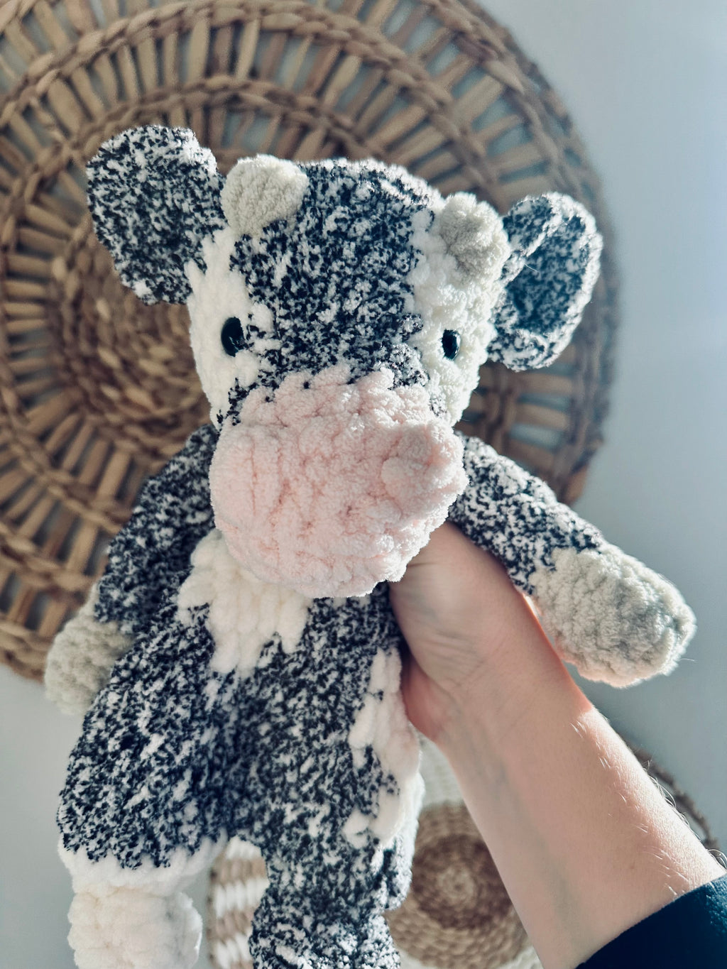 Plush Cow Lovey – Handmade Crochet Baby Security Blanket