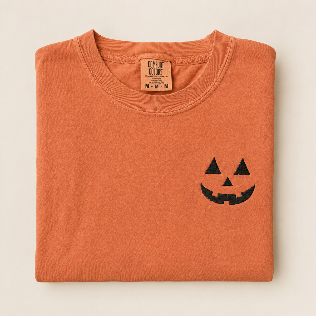 Minimalistic Jack-O’-Lantern Embroidered Comfort Colors T-Shirt
