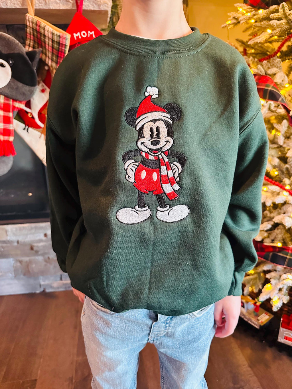 Classic Mouse Christmas Embroidered Crewneck | Handmade Holiday Family Matching Outfits