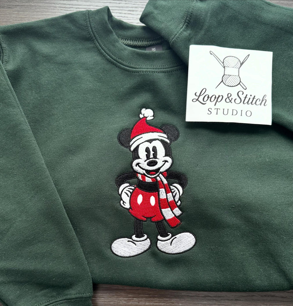 Classic Mouse Christmas Embroidered Crewneck | Handmade Holiday Family Matching Outfits