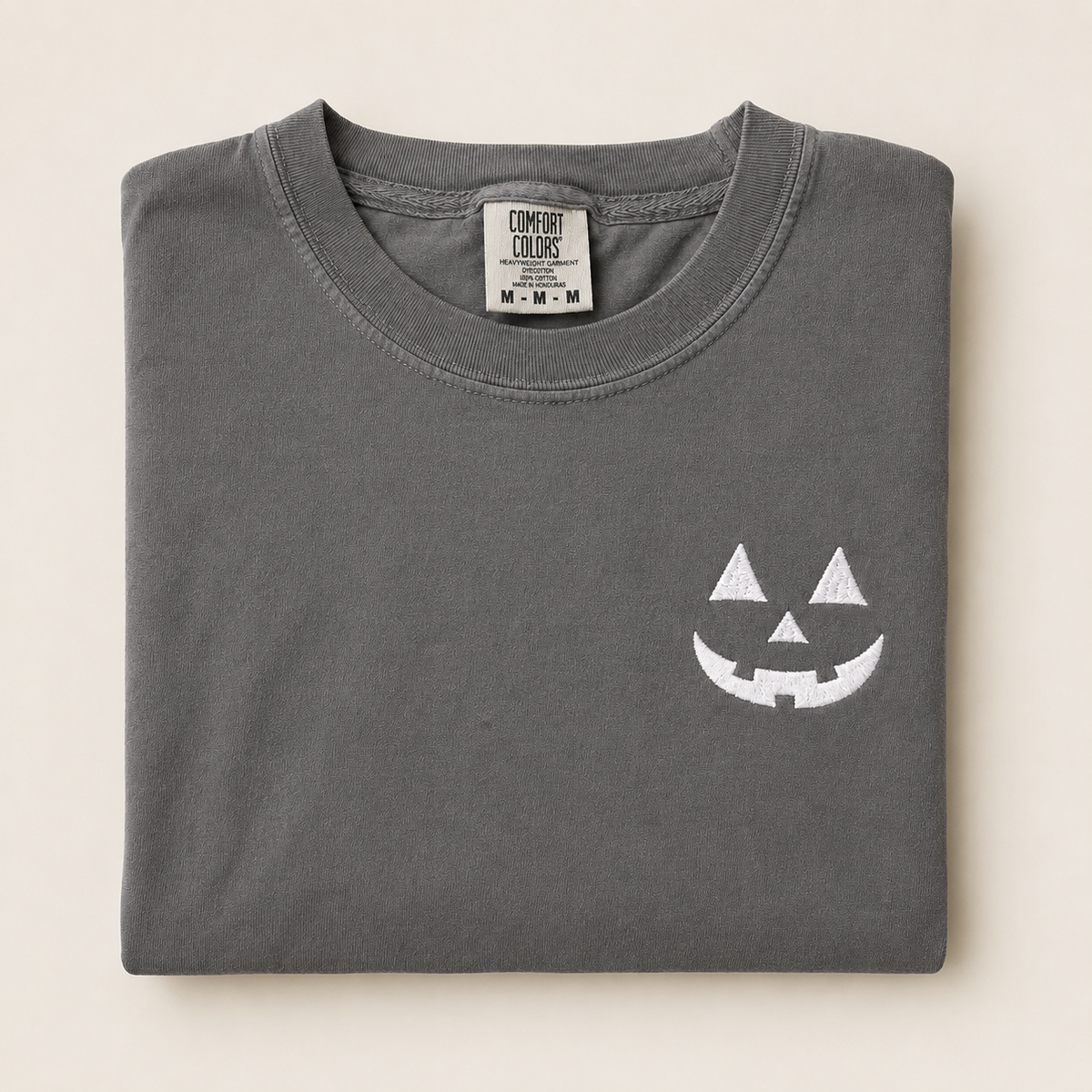 Minimalistic Jack-O’-Lantern Embroidered Comfort Colors T-Shirt