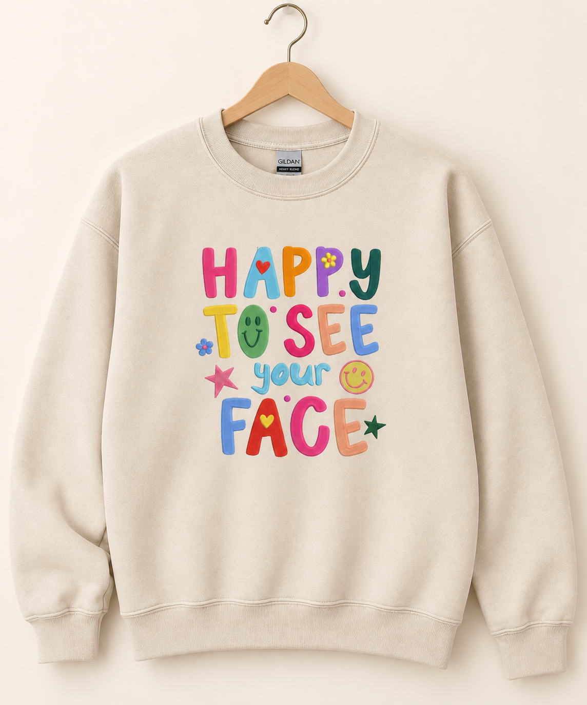 Happy To See Your Face Embroidered Crewneck | Colorful Retro Sweatshirt