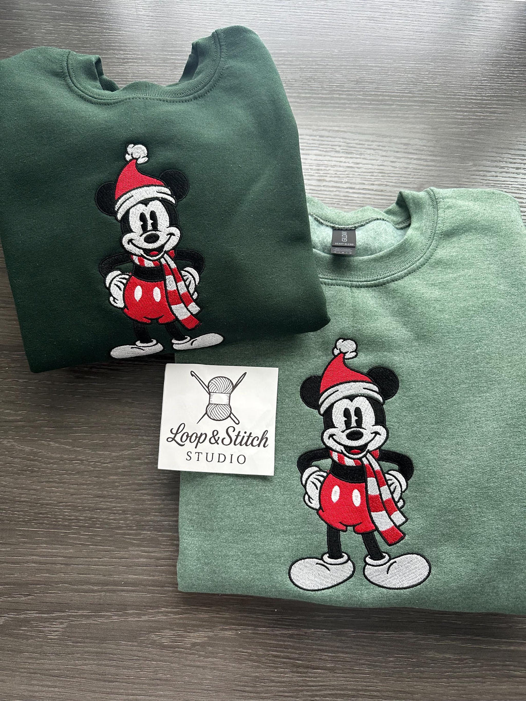 Classic Mouse Christmas Embroidered Crewneck | Handmade Holiday Family Matching Outfits