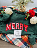 Embroidered "MERRY" Christmas Sweatshirt | Candy Cane Holiday Crewneck