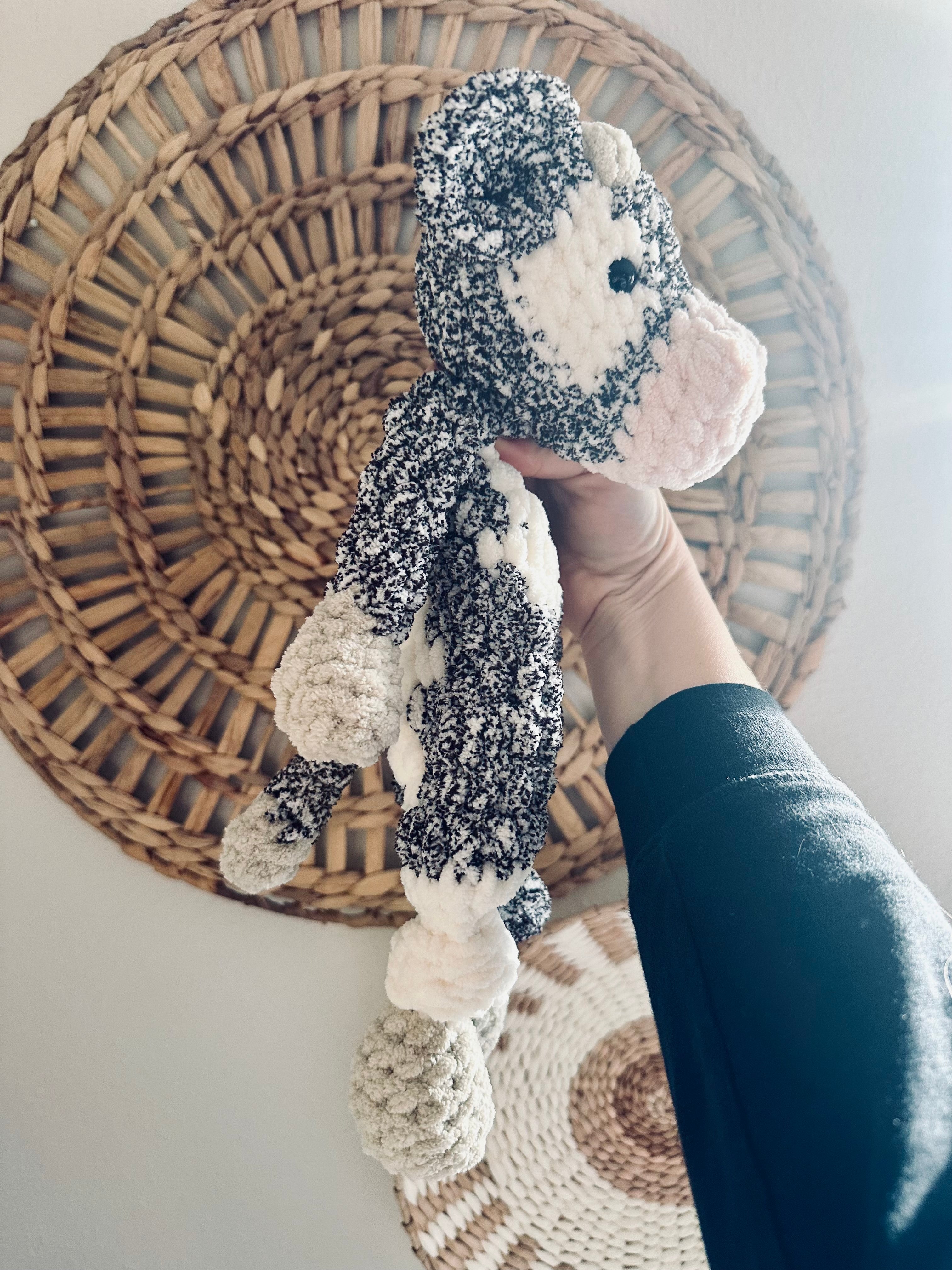 Plush Cow Lovey – Handmade Crochet Baby Security Blanket