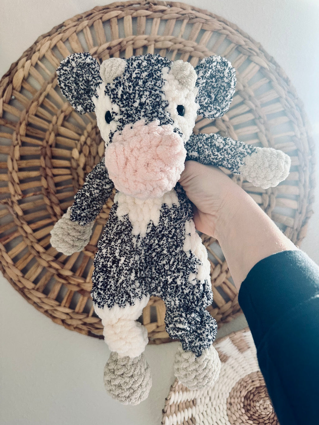 Plush Cow Lovey – Handmade Crochet Baby Security Blanket