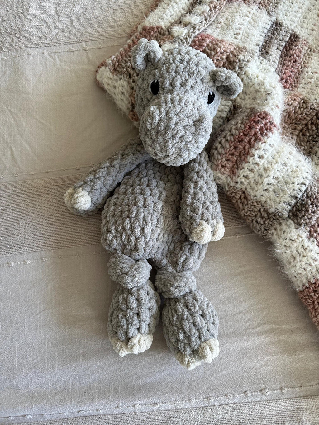 Crochet Hippo Lovey: Handmade Baby Blanket Yarn Plush