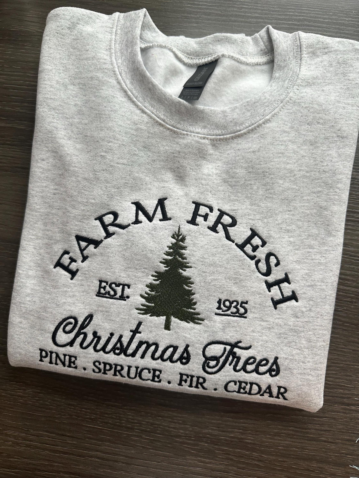 Farm Fresh Christmas Trees Embroidered Sweatshirt | Holiday Crewneck | Cozy Winter Pullover | Handmade Christmas Gift