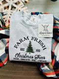 Farm Fresh Christmas Trees Embroidered Sweatshirt | Holiday Crewneck | Cozy Winter Pullover | Handmade Christmas Gift