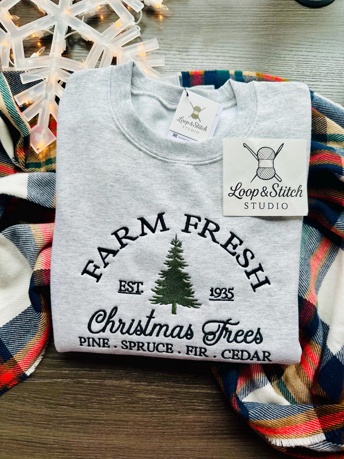 Farm Fresh Christmas Trees Embroidered Sweatshirt | Holiday Crewneck | Cozy Winter Pullover | Handmade Christmas Gift